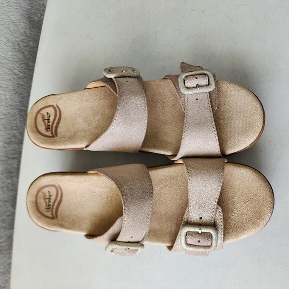 Dansko Sandals Womens 10.5 Slip On Leather Champagne Shimmer Buckle Sophie EU 41 - Picture 8 of 11
